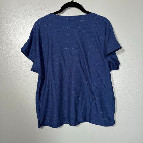 Ellen Tracy Women's Blue Metallic Stripe Boxy Top - Size Large - Minimalist Glam - Picture 6 of 6